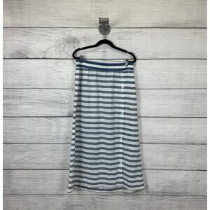J.Jill Women's White & Blue Striped Linen Button Front Midi Skirt Size Small